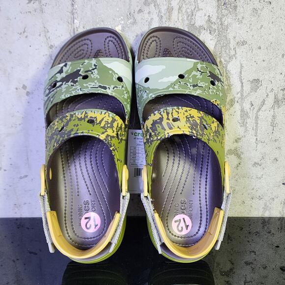 New Crocs All-Terrain Camouflage Sandals, size 12.